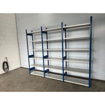 Fachbodenregal Magazinregal, gebraucht | META CLIP | Gesamthöhe: 2.490 mm | Gesamttiefe: 435 mm | Schottstege | Regallänge: 3,20 lfm.
