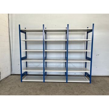 Fachbodenregal Magazinregal, gebraucht | META CLIP | Gesamthöhe: 2.490 mm | Gesamttiefe: 635 mm | Schottstege | Regallänge: 3,20 lfm.