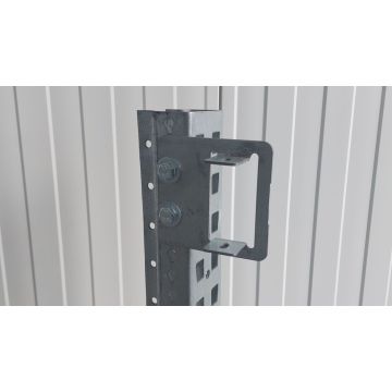 Halter f. Durchschubsicherung Agraffenwinkel Konsole, gebraucht | Meta Multipal S | Abmessung: 130 x 125 mm | Passend für Kastenprofil: 85 x 50 mm | Abstand: 25 mm