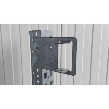 Halter f. Durchschubsicherung Agraffenwinkel Konsole, gebraucht | Meta Multipal S | Abmessung: 180 x 125 mm | Passend für Kastenprofil: 85 x 50 mm | Abstand: 70 oder 5 mm