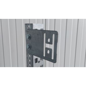 Halter f. Durchschubsicherung Agraffenwinkel Konsole, gebraucht (Laschen nicht vorbereitet) | Meta Multipal S | Abmessung: 180 x 125 mm | Passend für Kastenprofil: 85 x 50 mm | Abstand: 70 mm