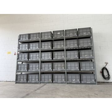 Kistenregal Fachbodenregal Kommissionierregal, gebraucht | Dexion HI280 | Klappkiste 30 Stck. | Gesamthöhe: 2.600 mm | Gesamttiefe: 500 mm | Regallänge: 3,96 lfm.