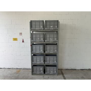 Kistenregal Fachbodenregal Kommissionierregal, gebraucht | Dexion HI280 | Klappkiste 10 Stck. | Gesamthöhe: 2.600 mm | Gesamttiefe: 500 mm | Regallänge: 1,34 lfm.