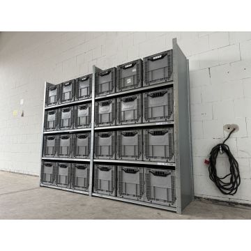 Kistenregal Fachbodenregal Kommissionierregal, gebraucht | Dexion HI280 | Klappkiste 24 Stck. | Gesamthöhe: 2.000 mm | Gesamttiefe: 610 mm | Regallänge: 2,65 lfm.