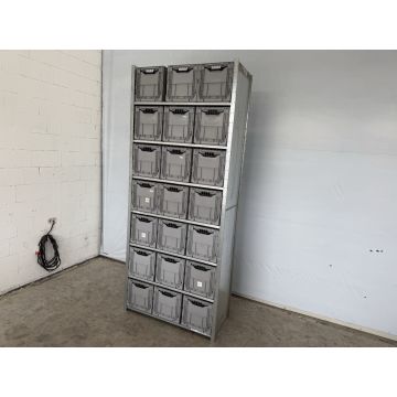 Kistenregal Fachbodenregal Magazinregal, gebraucht | Dexion HI280 | Klappkiste 21 Stck. | Gesamthöhe: 3.200 mm | Gesamttiefe: 610 mm | Regallänge: 1,33 lfm.