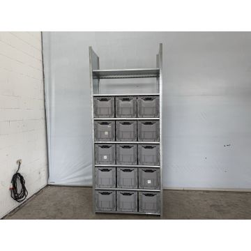 Kistenregal Fachbodenregal Magazinregal, gebraucht | Dexion HI280 | Klappkiste 15 Stck. | Gesamthöhe: 3.200 mm | Gesamttiefe: 610 mm | Regallänge: 1,33 lfm.