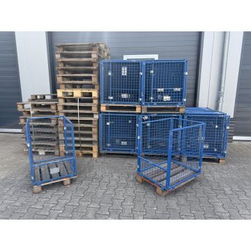 Gitteraufsatzrahmen mit halber Einwegpalette | Abm.: 800 x 600 x 950 mm | Maschenweite: 50 x 50 mm | Materialfarbe: blau