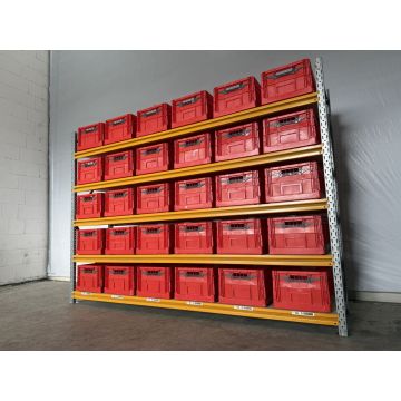 Kistenregal Magazinregal, gebraucht | Stow Midirack | Klappkiste rot | Gesamthöhe: 2.000 mm | Gesamttiefe: 600 mm | Regallänge: 2.810 mm
