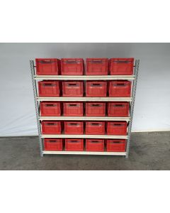 Kistenregal Magazinregal, gebraucht | Stow Midirack | Klappkiste rot | Gesamthöhe: 2.000 mm | Gesamttiefe: 600 mm | Regallänge: 1.91 mm