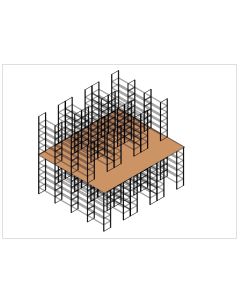 Regalbühne, Fachbodenregal zweigeschossig 6000 x 5000 mm, 500 mm Regaltiefe