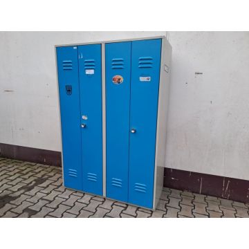 Spind Stahlspind Schrank Umkleidespind, gebraucht | Abm.: 1.200 x 500 x 1.740 mm (BxTxH) | 4 Türen | blaue Türen