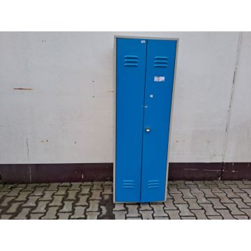 Spind Stahlspind Schrank Umkleidespind, gebraucht | Abm.: 600 x 500 x 1.740 mm (BxTxH) | 2 Türen | blaue Türen